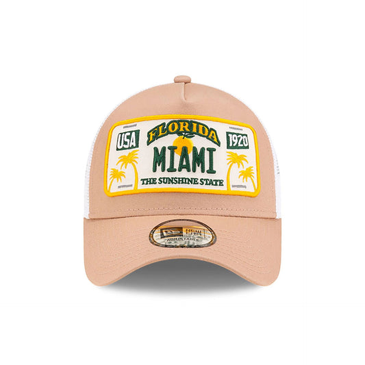 New Era 9FORTY A-Frame Trucker Cap Miami License Plate beige