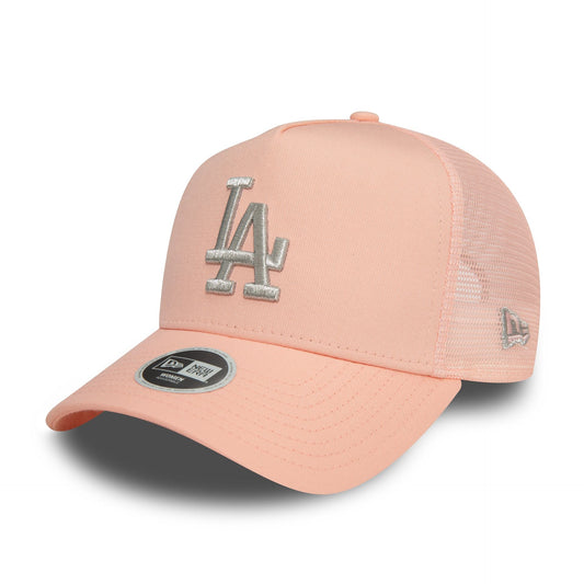 New Era 9FORTY E-Frame Womens Trucker Cap LA Dodgers Metallic pastel pink