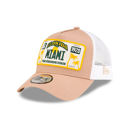 New Era 9FORTY A-Frame Trucker Cap Miami License Plate beige