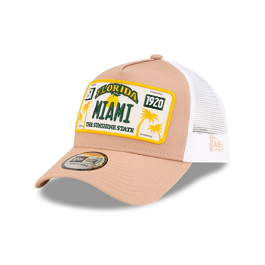 New Era 9FORTY A-Frame Trucker Cap Miami License Plate beige