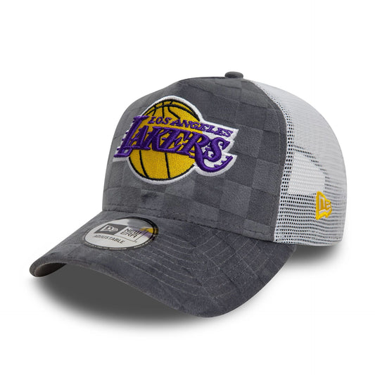 New Era 9FORTY A-Frame Trucker Cap Tonal Check LA Lakers grey