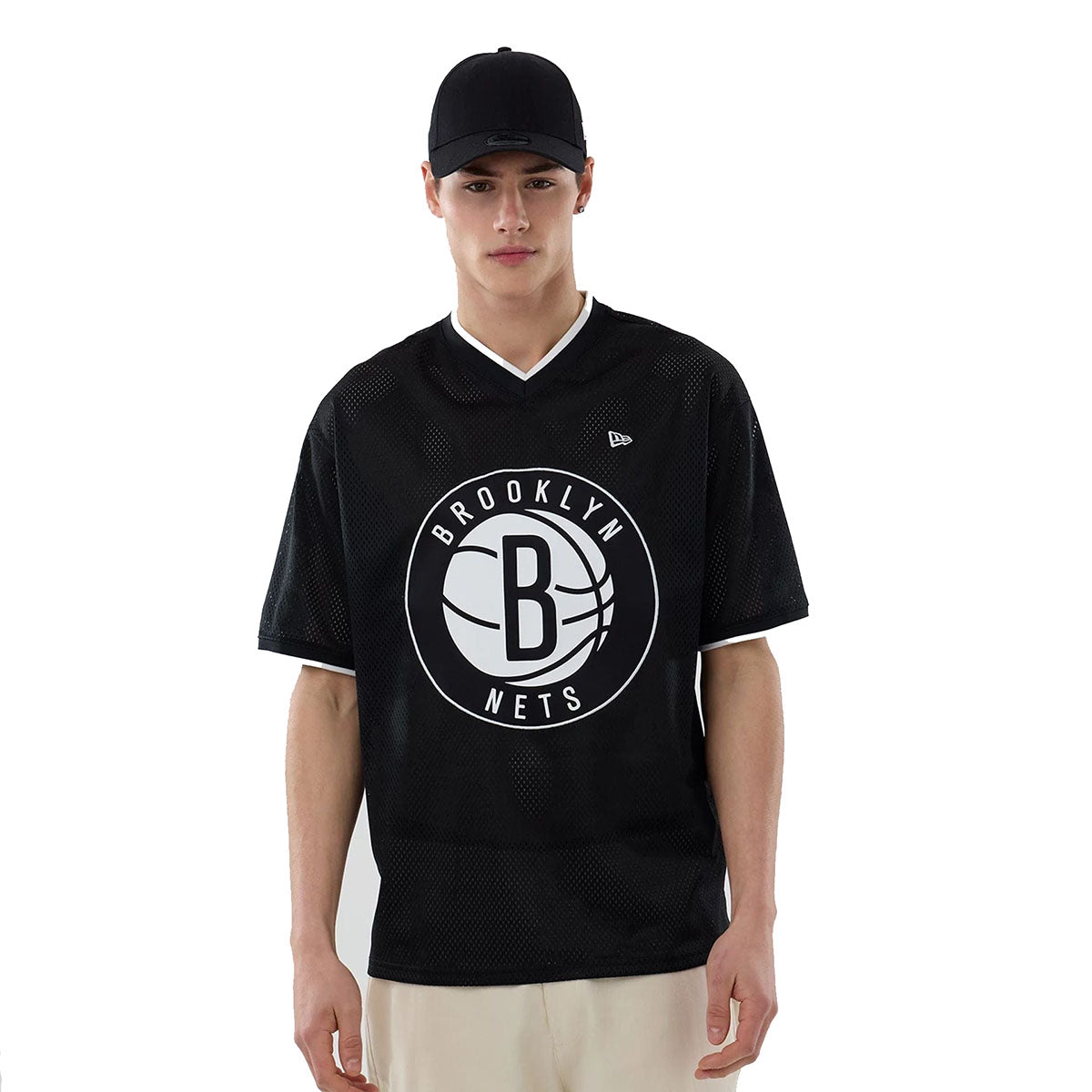 New Era Herren T-Shirt Mesh Oversized NBA Brooklyn Nets Logo black