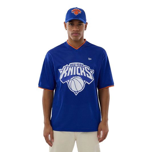 New Era Herren T-Shirt Mesh Oversized NBA New York Knicks Logo blue