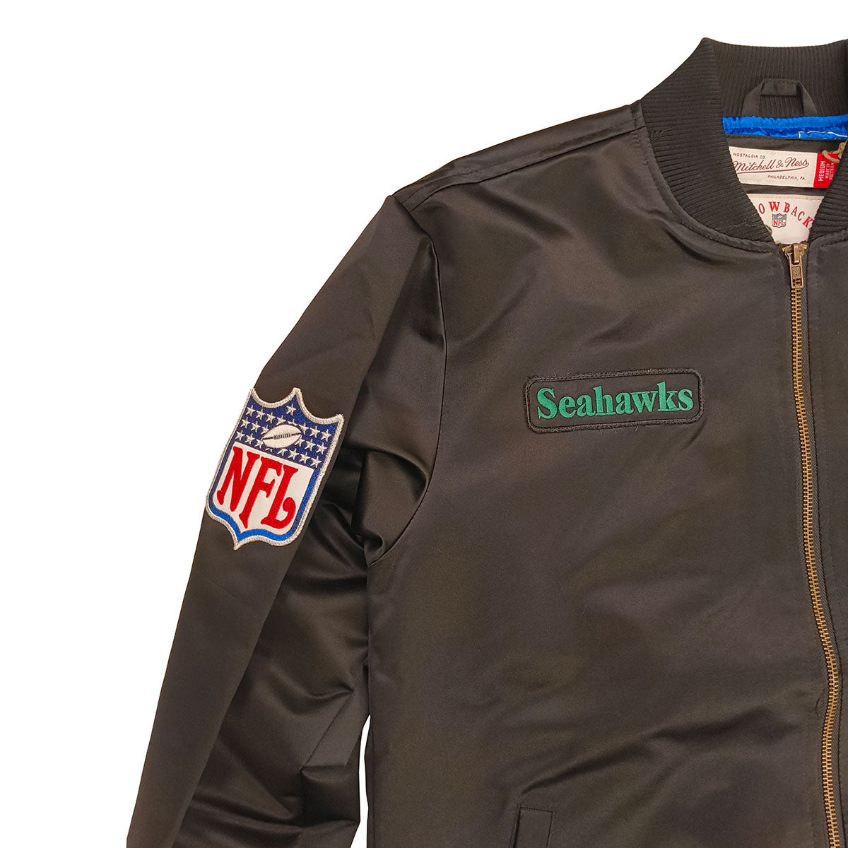 Mitchell & Ness Herren Jacke Seattle Seahawks Team Leader Satin Bomber black