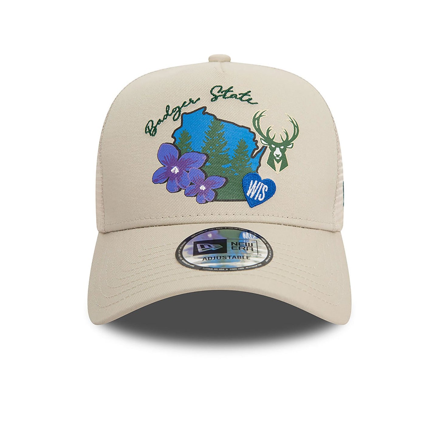 New Era Trucker Cap Milwaukee Bucks NBA Team Logo beige