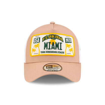 New Era 9FORTY A-Frame Trucker Cap Miami License Plate beige