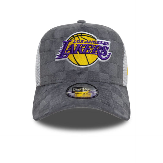 New Era 9FORTY A-Frame Trucker Cap Tonal Check LA Lakers grey