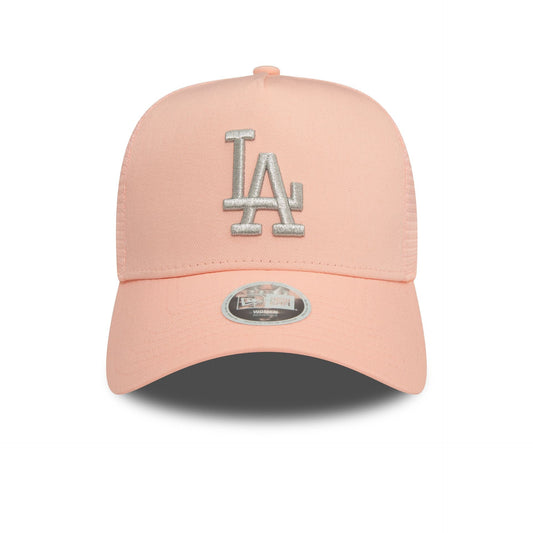 New Era 9FORTY E-Frame Womens Trucker Cap LA Dodgers Metallic pastel pink