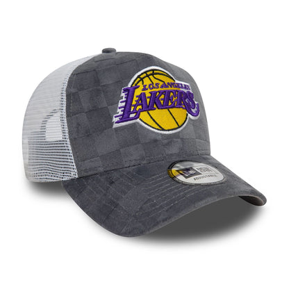 New Era 9FORTY A-Frame Trucker Cap Tonal Check LA Lakers grey