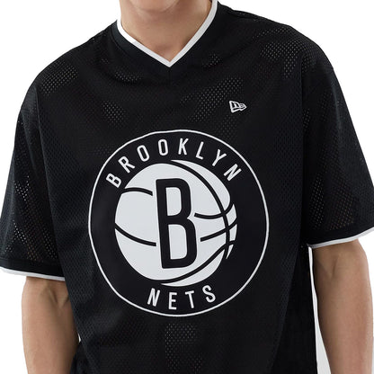 New Era Herren T-Shirt Mesh Oversized NBA Brooklyn Nets Logo black