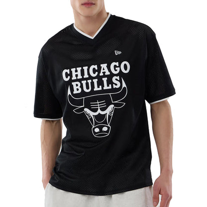New Era Herren T-Shirt Mesh Oversized NBA Chicago Bulls Logo black