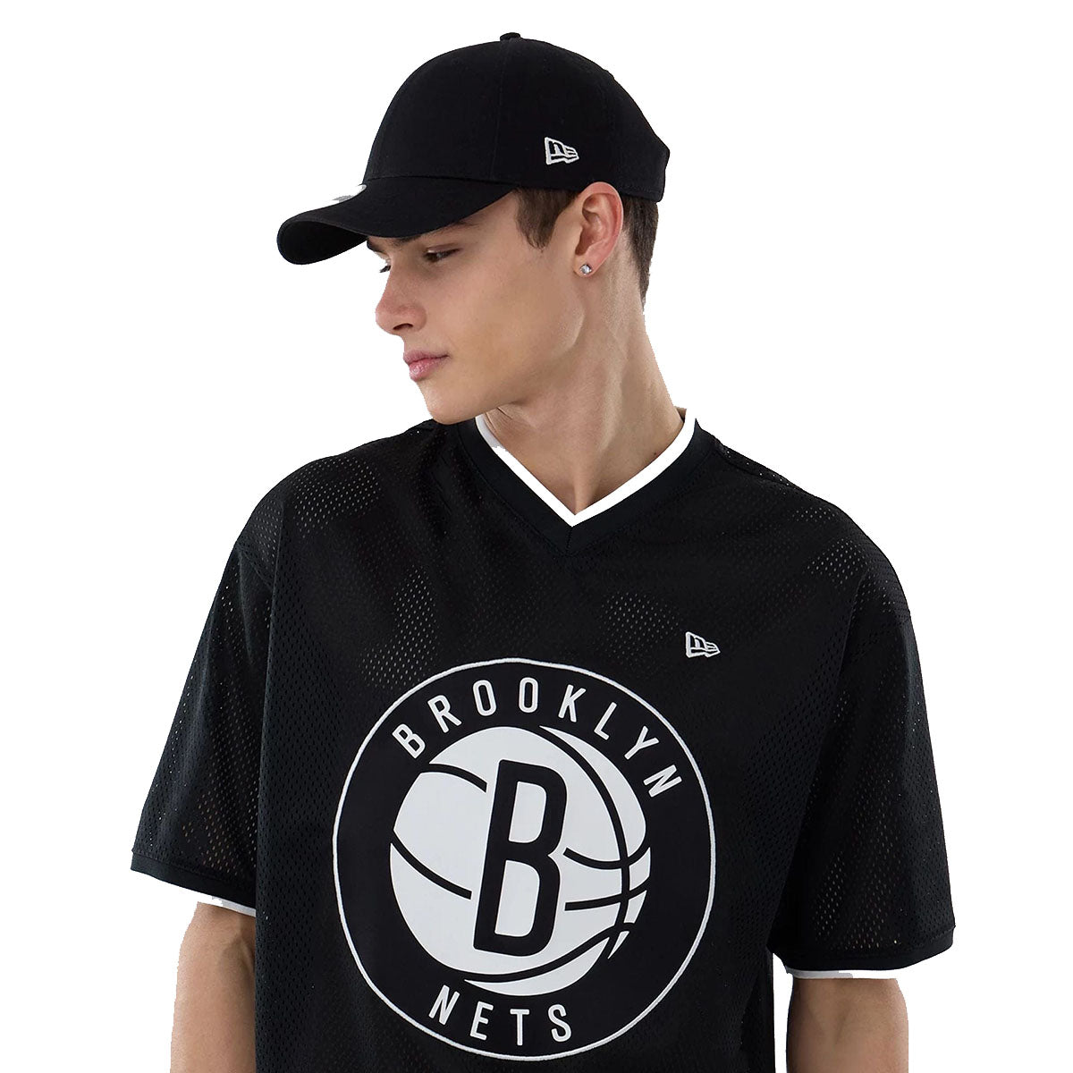 New Era Herren T-Shirt Mesh Oversized NBA Brooklyn Nets Logo black
