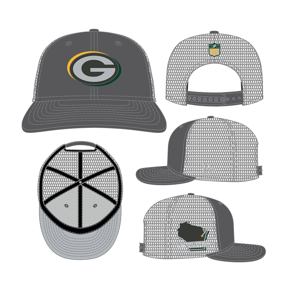 New Era 9FIFTY Snapback Cap Green Bay Packers NFL24 Draft LP950 grey