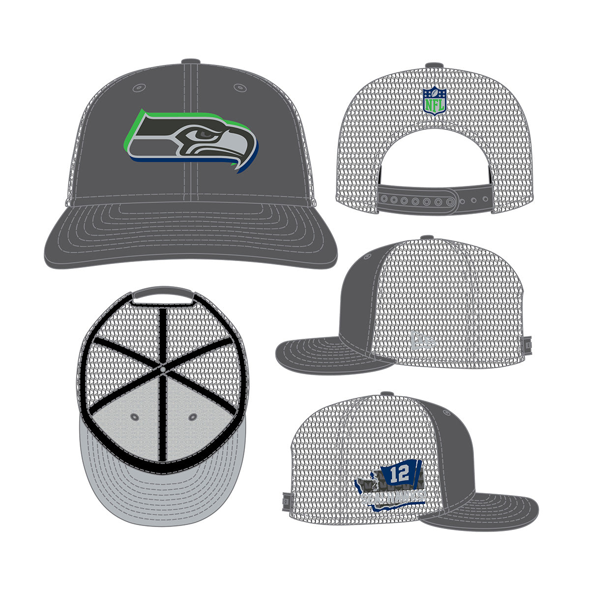 New Era 9FIFTY Snapback Cap Seattle Seahawks NFL24 Draft LP950 grey