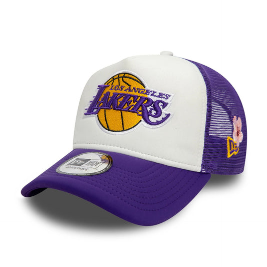 New Era 9FORTY A-Frame Trucker Cap NBA Flower LA Lakers purple
