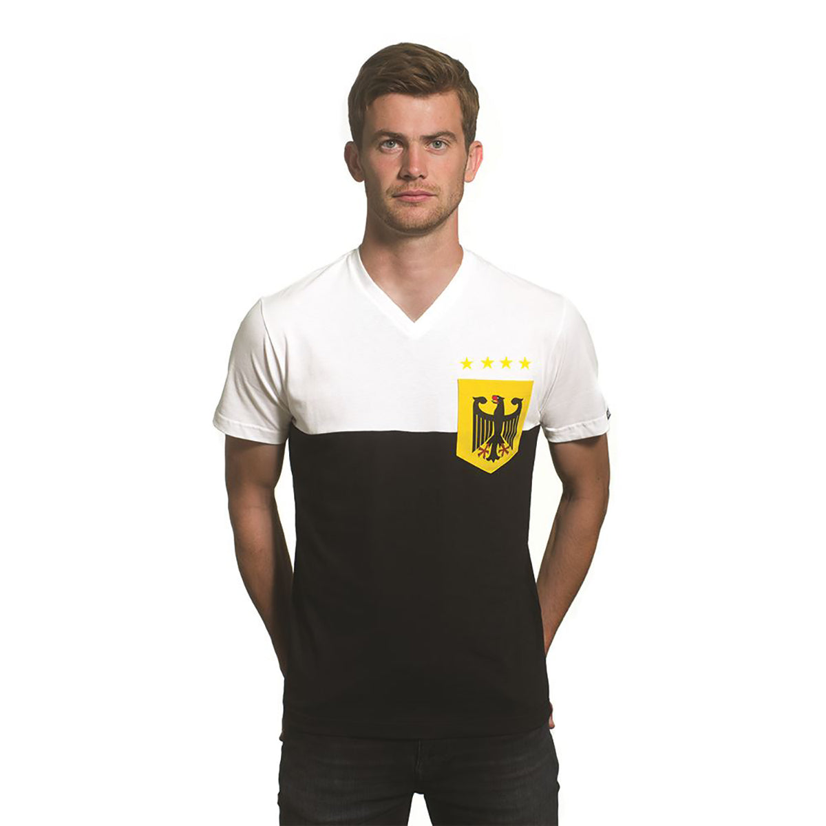 COPA T-Shirt Deutschland Pocket V-Neck weiß/schwarz