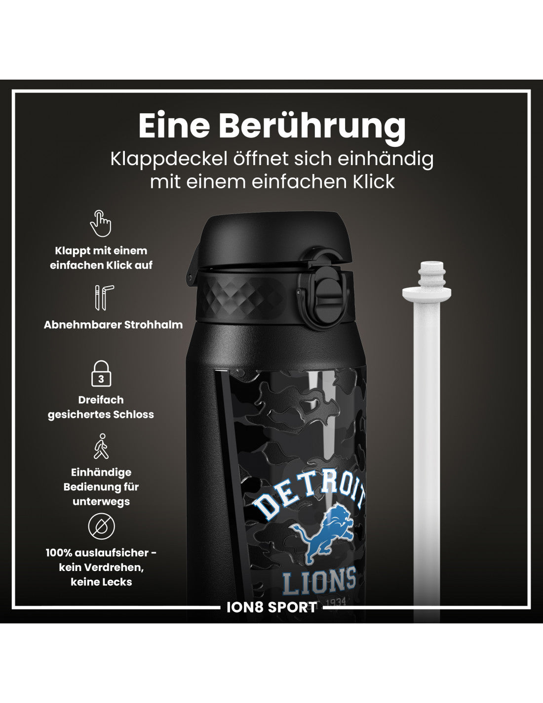 Detroit Lions Steel Water Bottle 750ml black