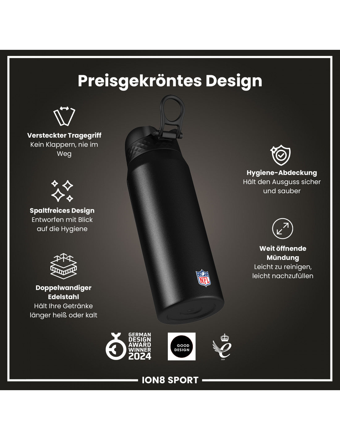 Minnesota Vikings Steel Water Bottle 750ml black